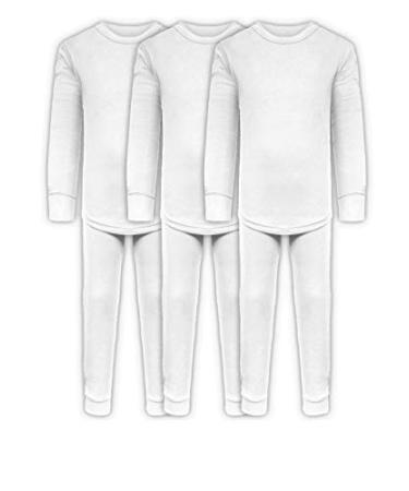 Boys Long John Ultra-Soft Cotton Stretch Base Layer Underwear Sets / 3 Long Sleeve Tops + 3 Long Pants - 6 Piece Mix & Match 3 Sets / 6 Pc -White 5-6