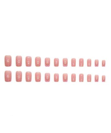 Foccna 24pcs French Tip Pink Fake Nails - LOVE Design Medium Square Glossy False Nail Tips for Women & Girls - Buy Online on GoSupps.com