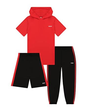 Hind Boys 3-PC Athletic Performance T Shirts, Shorts, and Joggers for Boys Red-black 10