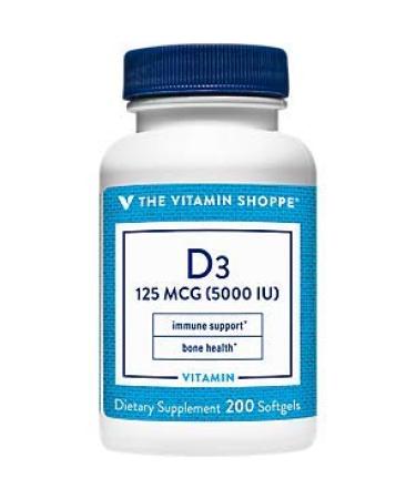 The Vitamin Shoppe Vitamin D3 5000IU Softgel Supports Bone & Immune Health Aids in Cellular Growth & Calcium Absorption Gluten Free & Once Daily Formula (200 Softgels) - Buy Online on GoSupps.com