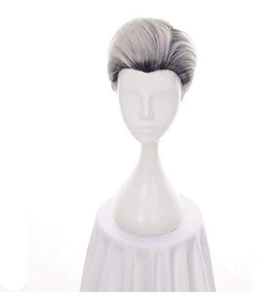 30Cm Men Short Black Grey Ombre Synthetic Hair Wigs Heat Resistance Fiber Anime Wig With Free Wig Cap (Gray)