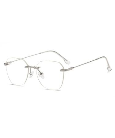 Polygon Rimless Reading Glasses Computer Readers Oversized Blue Light Blocking Flat Light Mirror Anti Glare Eyewear +1.50 Silver