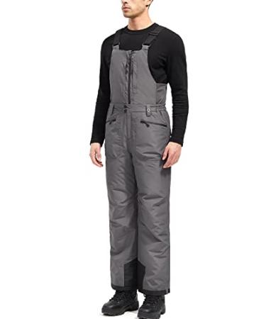 FREE SOLDIER Men's Insulated Waterproof Snow Bibs Ski Overalls Large/32" Inseam Classic Gray