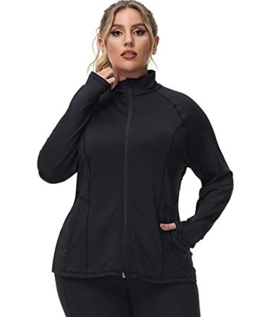 Hanna Nikole Women's Running Jackets Lightweight Full Zip Up Slim Fit Workout Sports Jacket Plus Size Black 20 Plus