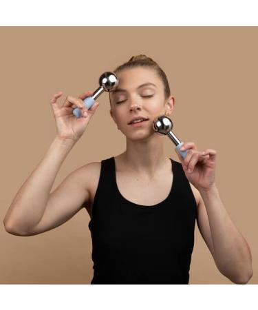 Ice Globes for Face - Stainless Steel Facial Massagers Set of 2 | Cooling Ice Roller with Silicone Handle | Warm/Cold Tool for Estheticians | Magnetic Box & Storage Bags Included - Buy Online on GoSupps.com