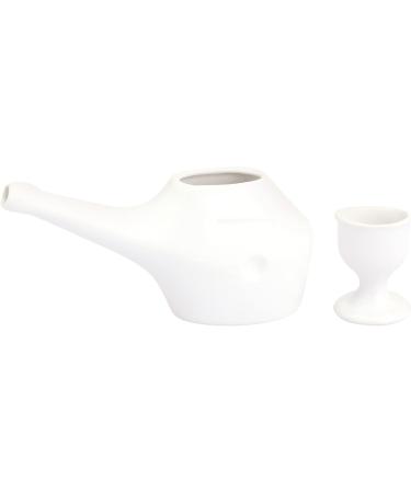Traveller's Ceramic Neti Pot (Holds 250 Ml Capacity) for Nasal Cleansing with Ceramic Eye Wash Cup + 5 Sachets Neti Salt - White Color