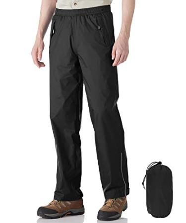 Outdoor Ventures Men's Rain Pants Waterproof Rain Overall Pants Windproof Packable Rain Outdoor Pants Black 32W x 32L