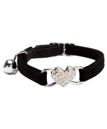 DAIXI Cat Collar with Safety Belt and Bell Heart Bling 8-11 Inches Black