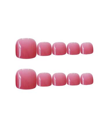 24pcs/set Short Pink False Toenails With Glue Press On Toenail Tips French Fake Toenails Full Cover