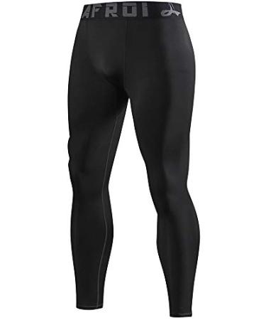 LAFROI Men's Quick Dry Cool Compression Fit Tights Leggings Waistband-YSK08 Black Large
