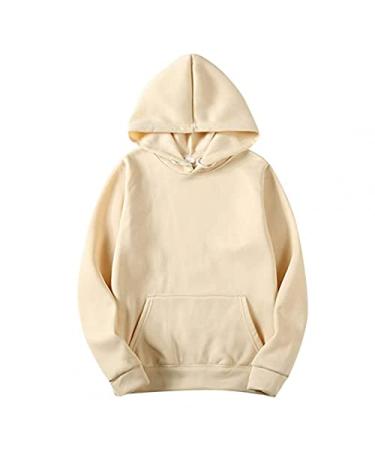 Winter Fleece Lined Hooded Sweatshirts for Men, Mens Comfortable Pullovers Tops Hoodie Running Activewear Beige Medium