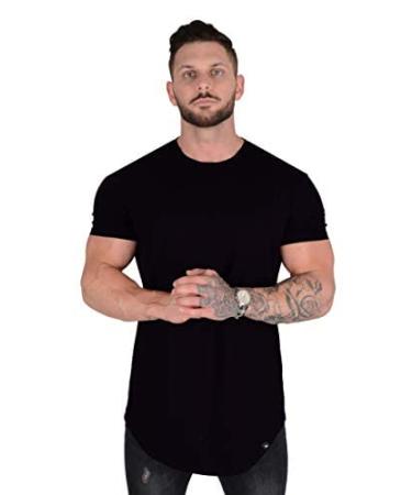 YoungLA Mens Designer Fitted T-Shirts Long Drop Cut Tee Workout Gym 402 Black Large