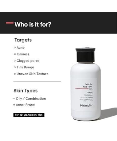 Mini_malist 2% Salicylic Acid Face Wash - Sulphate-Free Anti-Acne Cleanser for Oily Skin | LHA & Zinc Formula for Acne & Pimples | Unisex | 100ml - Buy Online on GoSupps.com