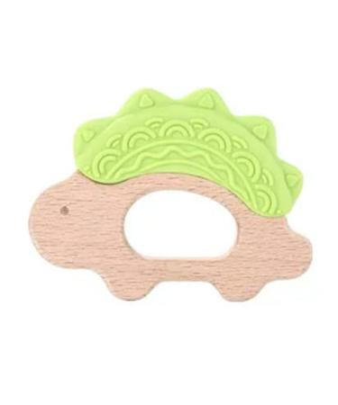 Dinosaur Baby Teether Ring | Non-Toxic Food Grade Silicone & Beech Wood | Easy Grip & Teething Pain Relief | 3+ Months (Tea Shoot Green) - Buy Online on GoSupps.com