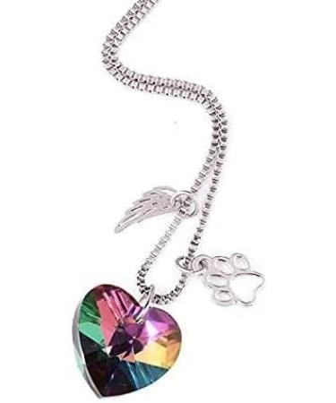 Rainbow Bridge Paw Print And Angel Wing Necklace Rainbow Heart Dog Memorial Necklace Jewelry Gift For Women Colorful Sweater Accessory - Buy Online on GoSupps.com
