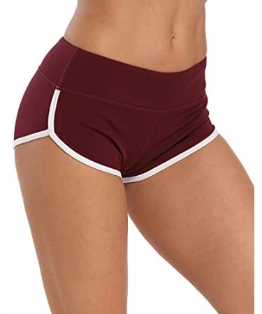ENEESSI Women's Booty Shorts Workout Butt Lifting High Waist Yoga Running Gym Shorts Wine Red/White XX-Large Short