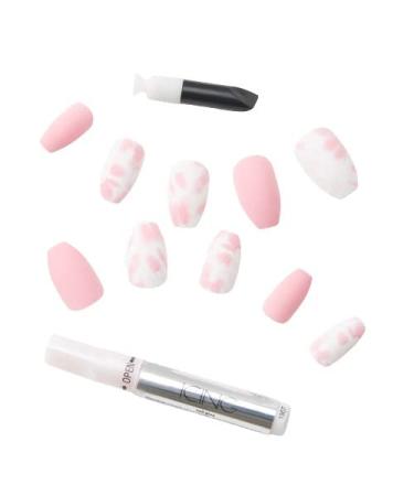 Claire's Pink Blush Tie Dye Vegan Faux Nail Set With Glue and Applicator- 24 Pack, Coffin