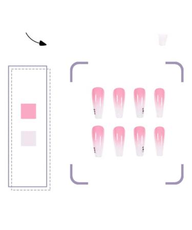 Ombre Pink Press on Nails with Rhinestone Gradient - 24Pcs Super Long Square Coffin False Nails for Women and Girls - Buy Online on GoSupps.com