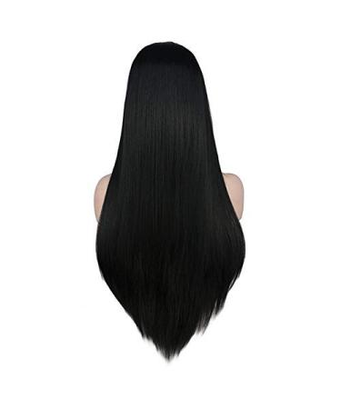 SUNNYBLUEE Long Straight Middle Wig Lady Black White Pink Orange Purple Gray Hair Heat Resistant Synthetic Hair Wig black