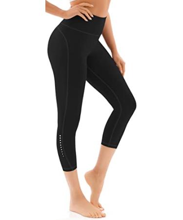 AFITNE High Waisted Capri Leggings for Women Tummy Control Workout Athletic Stretchy Leggings Cropped Yoga Pants with Pockets X-Small Black