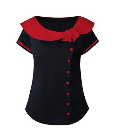 Womens Fashion Plus Size Short Sleeve Peter Pan Collar T-Shirt Tops Casual Loose Blouse Tee Shirts 3X-Large Red
