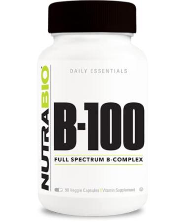 NutraBio B-100 B Vitamin Complex Immune System & Nervous System Support Healthy Hair Skin Nails 90 Vegetable Capsules