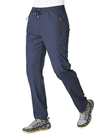 BASUDAM Men's Athletic Pants Thin Lightweight Quick Dry Zipper Pockets Outdoor Sports Pants for Running Jogging Hiking Dark Blue Medium