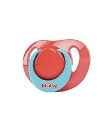 Nuby silicone pacifier orthodontic oval with bow ideal for babies from 0 to 6 months red and blue