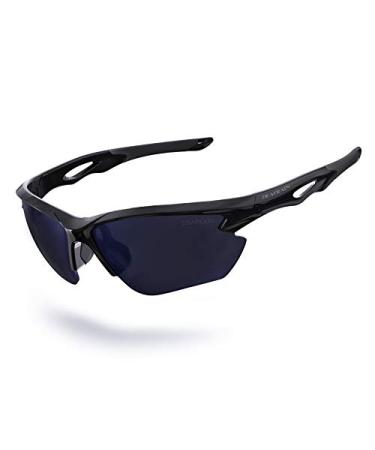 DEAFRAIN Polarized Sports Sunglasses for Men Women Cycling Running Fishing Glasses TR90 Unbreakable Frame UV Protection Bright Black Frameblack Lens