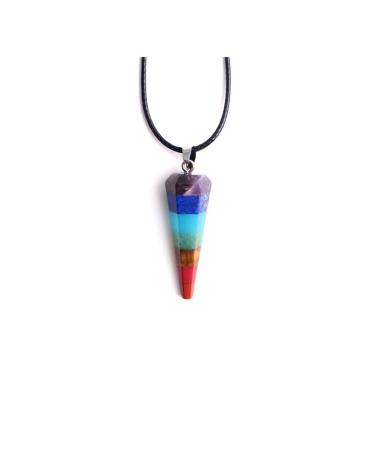 Room Decoration 1PC Reiki Charm Pyramid 7 Natural Gemstone Rainbow Layered Dowsing Point Wand Pendant Pendulum with Leather Chain Beautiful Natural Crystal Stone (Color : Hexagonal Pyramid a)