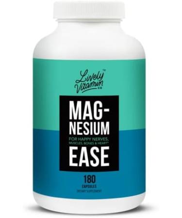 Lively Vitamin Co. Magnesium Ease | Chelated & Highly Bioavailable | Supports Tension, Stress, Nerves & Immune Function | Relief for RLS, Headache & Migraine | 180 Vegan Capsules - Buy Online on GoSupps.com