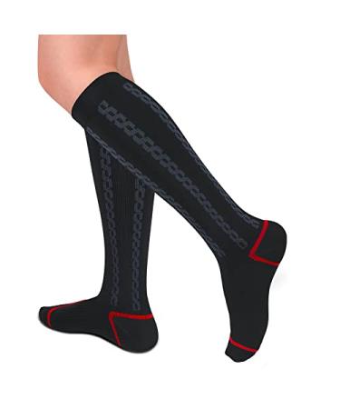 FULLSOFT Medical Graduated 30-40mmHg Compression Socks for Women&Men Circulation Knee High Socks Hiking Running Stockings Small-Medium 01-stripes Black