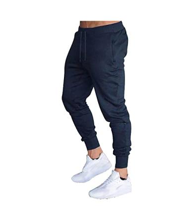 Men's Fashion Small Feet Sport Trousers Relaxed Slim Fit Lounge Solid Color Drawstring Sweatpants with Pockets Medium 02navy