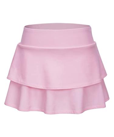 Loodgao Kids Girls Casual Tennis Skirts with Built-in-Shorts Running Workout Golf Skorts Activewear Summer Skirt Sets Pink 10 Years