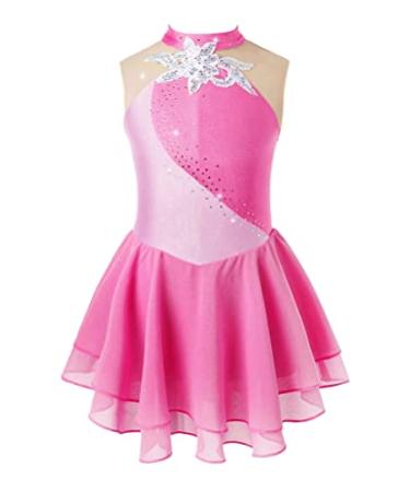 Aislor Girls Figure Roller Ice Skating Dress Long Sleeve Skirted Keyhole Back Leotards Bodysuit Ballerina Dance Dress J*pink Sleeveless 6 Years