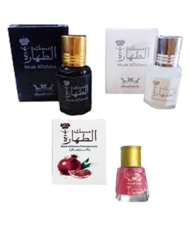 Set of 3 Pieces of Tahara Musk for Women Saudi Purity Musk Oil 3 x 5 ml 0.50 fl oz Tahira Pure White Black and Roman Perfume is an alcohol-free body oil
