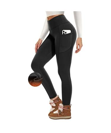 GAYHAY Fleece Lined Leggings with Pockets for Women - High Waisted Yoga Pants Winter Warm Workout Leggings Reg & Plus Size Black X-Large