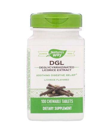 Nature's Way DGL Deglycyrrhizinated Licorice Extract Licorice Flavored 100 Chewable Tablets