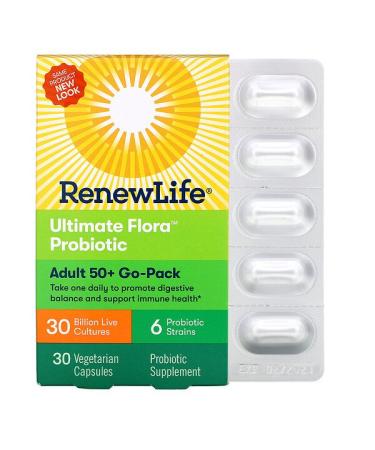Renew Life Adult 50+ Go-Pack Ultimate Flora Probiotic 30 Billion Live Cultures 30 Vegetarian Capsules