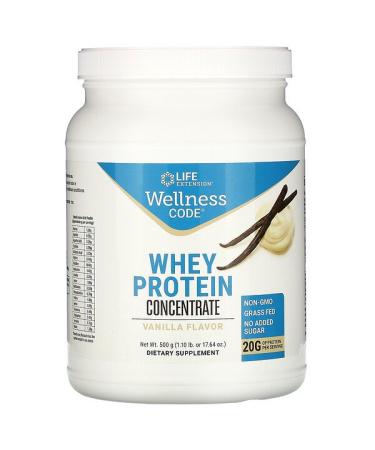 Life Extension Wellness Code Whey Protein Concentrate Vanilla Flavor 1.10 lb (500 g)