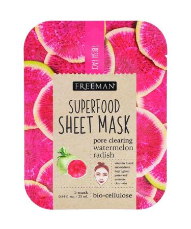 Freeman Beauty Superfood Beauty Sheet Mask Pore Clearing Watermelon Radish 1 Mask