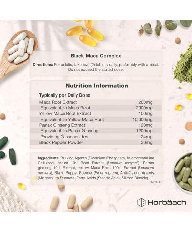Maca Root Capsules 6000mg | High Strength | Black Maca Complex | with Black Maca Panax Ginseng Yellow Maca & Black Pepper | 180 Vegan Tablets | by Horbaach - Buy Online on GoSupps.com