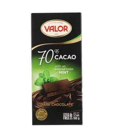 Valor Dark Chocolate 70% Cocoa With Mint 3.5 oz (100 g)