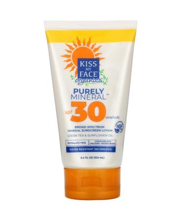 Kiss My Face Organics Purely Mineral  Broad Spectrum Mineral Sunscreen Lotion  SPF 30 3.4 fl oz (100 ml)