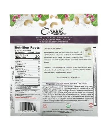 GoSupps.com - Organic Traditions Cashew Milk Powder 5.3 oz (150 g) - Buy Online on GoSupps.com
