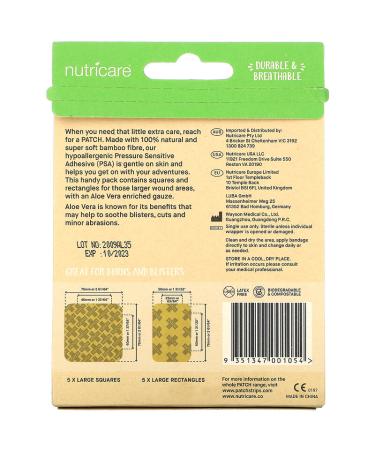 Large Bamboo Bandages with Aloe Vera - 10 Pack | Eco-Friendly & Hypoallergenic - Buy Online on GoSupps.com