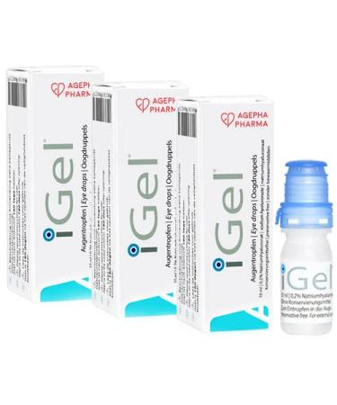 AGEPHA iGel Moisturizing Eye Drops for Dry Itchy Eyes | Artificial Tears for Red Eyes | Lubricating Eye Drops for Contact Lenses | Hyaluronic Acid & Preservative Free Eye Drops | Made in Europe 0.34 Fl Oz (Pack of 3)