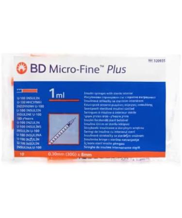 BD Micro Fine Plus 1ml Insulin Syringe 30G x 8mm 10's x 2 Bags - Pack of 20 - Buy Online on GoSupps.com