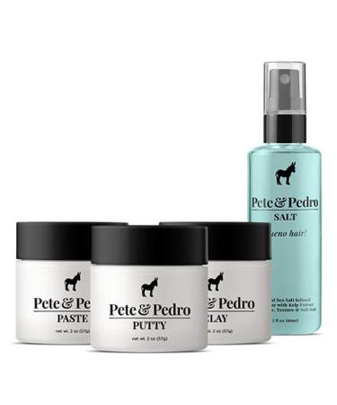 Pete & Pedro CORE FOUR HAIR KIT - Men's Hairstlying Best Of Set | Hair Clay Paste Putty & Sea Salt Spray | As Seen on Shark Tank 2 oz. Each
