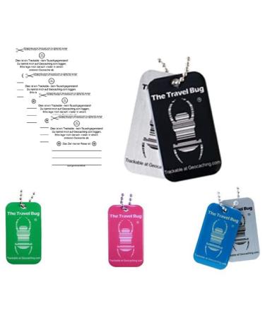 geo-versand 4 x Geocaching Travel Bug + Free Pendant QR Code Traveltag Geocoin trackable